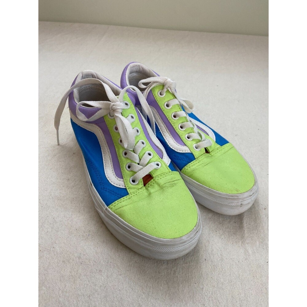 Vans Old Skool Women's Size 7 Mens 5.5 Colorblock Skate Shoes Neon Purple Green - Picture 2 of 10